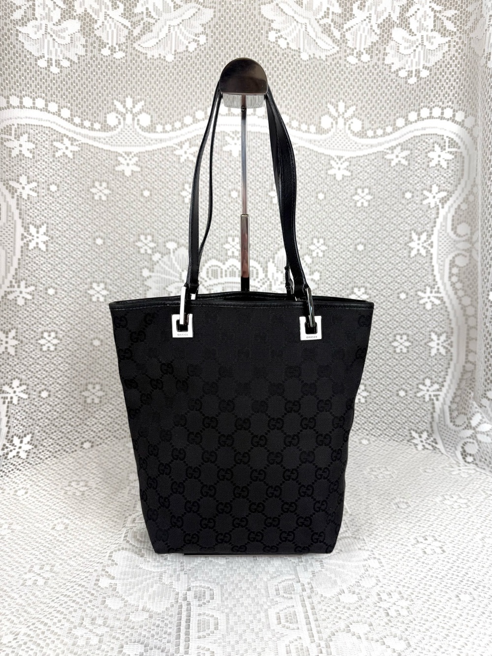 Gucci Black Monogram Tote Bag with Shoulder Straps